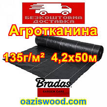 Агротканина 4,2 * 50м 135г/м² BRADAS плетена, чорна, щільна. Мульчування грунту на 7-10 років