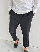 Вільні чоловічі штани чорні МОМ, Укорочені штани чоловічі чорного кольору звужені донизу (широкі)