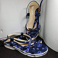 Босоніжки джинс із синіми квіточками ДШ