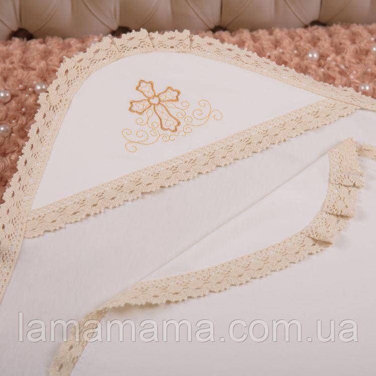 Крижма трикотажна для хрещення "Чарівний янгол" 75х80 см Інтерлок Молочний/Золото, фото 1