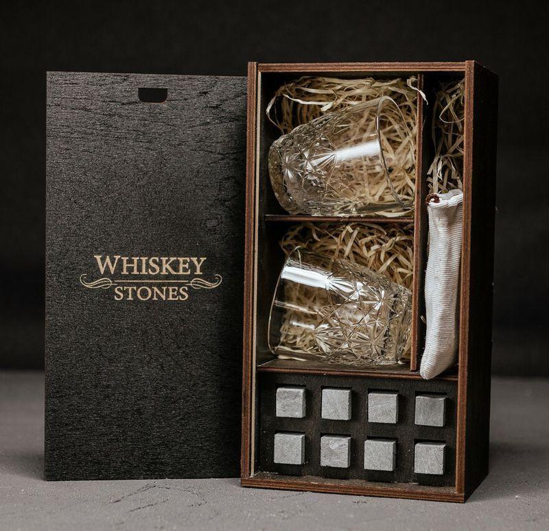 Склянки для віскі 2 шт. у наборі з камінням 8 шт. у подарунковому футлярі Whiskey stones 141015