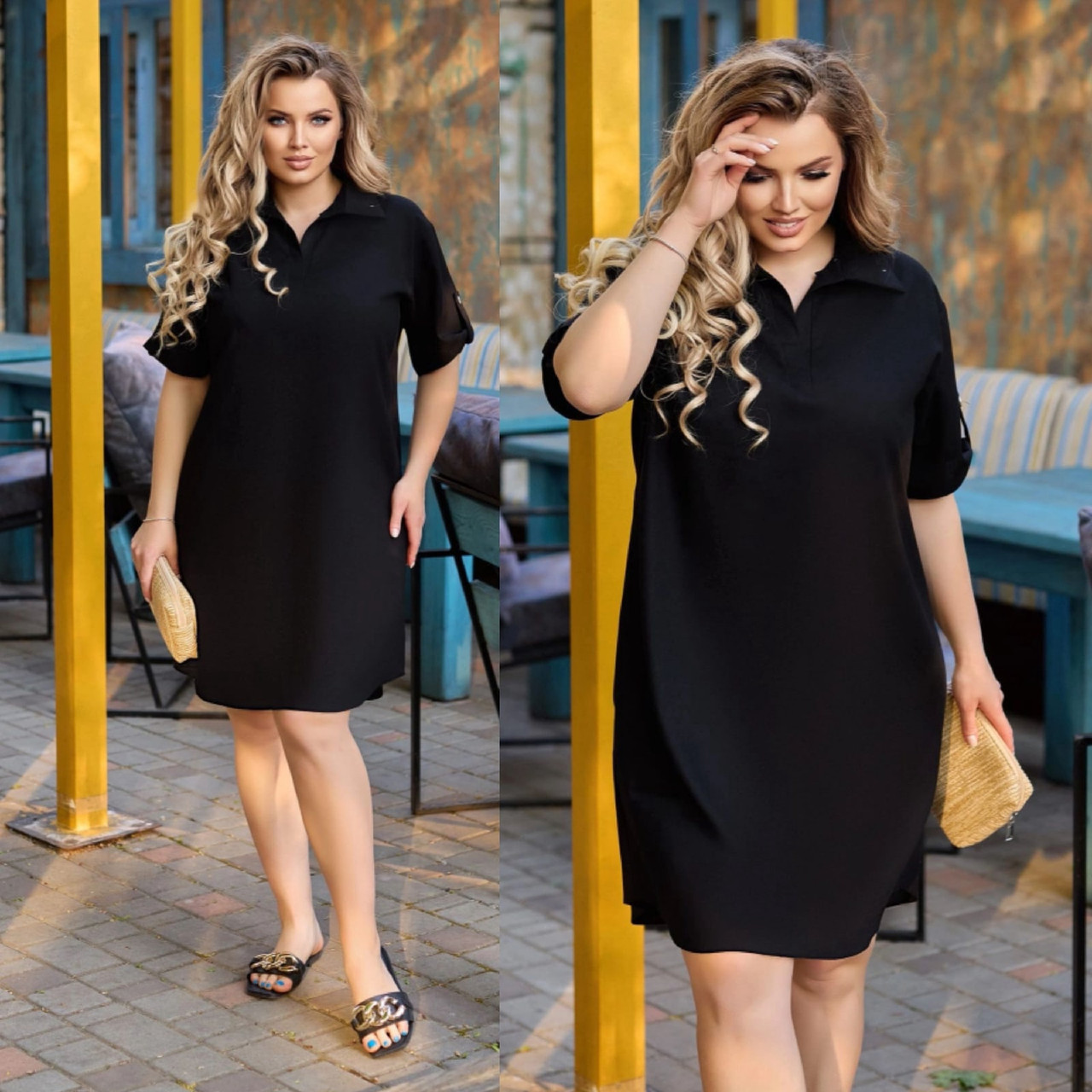 Стильне літнє плаття чорне з льону (6 кольорів) АД/-23158
