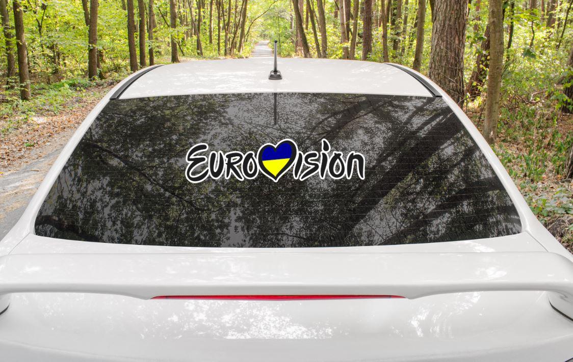 Патріотична наклейка на авто / машину"Eurovision / Євробачення 2022 / 2023" 50х12 см на скло / автомобіль в українському стилі