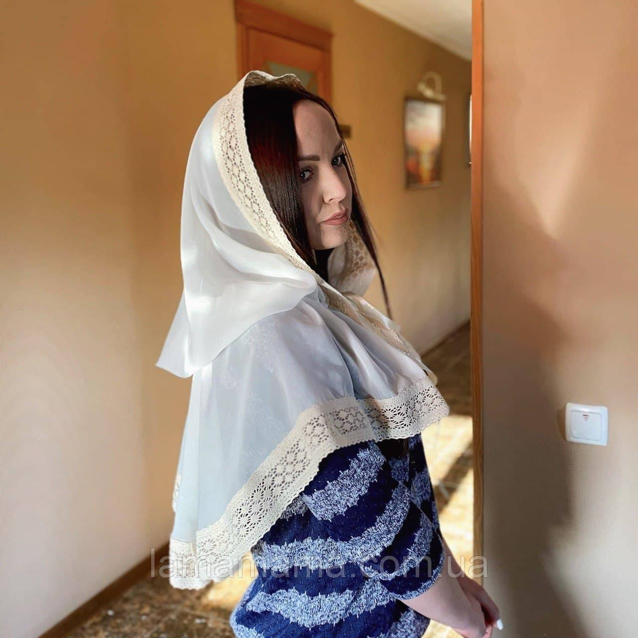 Палантин церковний жіночий "Аріна" Шифон (молочний) BetiS, фото 1