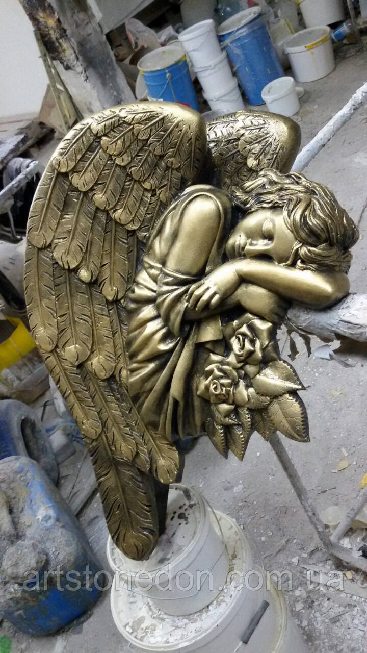 Ангел з мармуру для пам'ятника (білий і золото) 75*50 см - фото 6 - id-p261835925