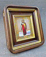 Кіот для ікони рівний із заокругленими кутами з внутрішньою дерев'яною рамою й золоченими штапіками, фото 6