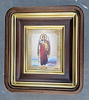 Кіот для ікони рівний із заокругленими кутами з внутрішньою дерев'яною рамою й золоченими штапіками, фото 5