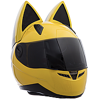 Женский мотошлем с ушками интеграл SP-Sport желтый M-L / Шлем для мотоцикла c ушками / Мотоциклетный шлем