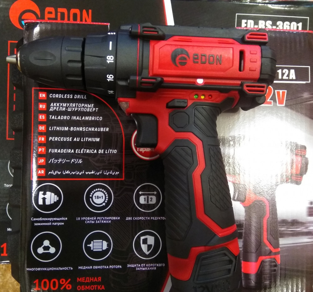 Шуруповерт акумуляторний EDON AD-12A (12В), фото 1