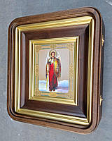 Кіот для ікони рівний із заокругленими кутами з внутрішньою дерев'яною рамою й золоченими штапіками, фото 7