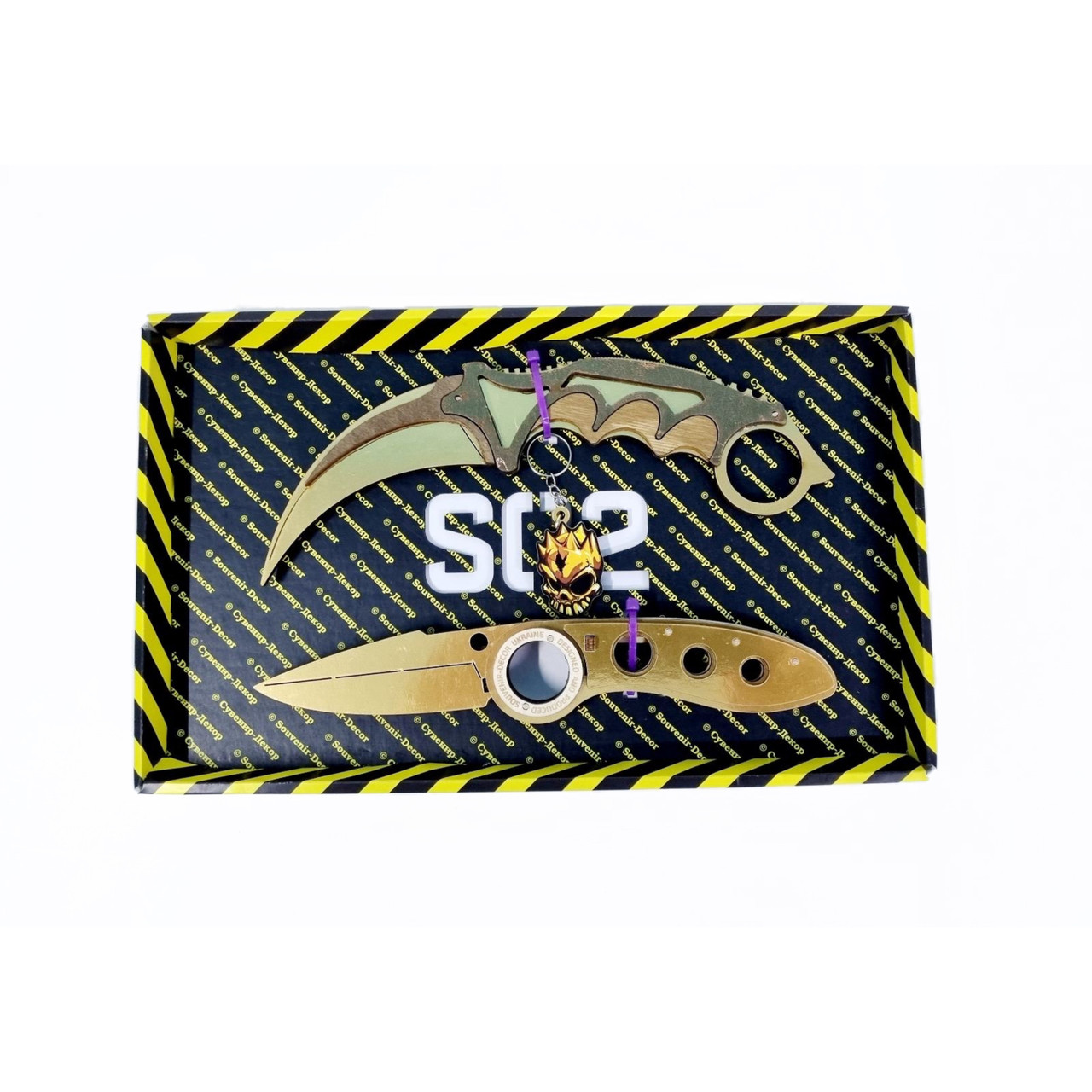 Набір ножів STANDOFF 2 "Ніж Керамбіт Gold & Ніж Викидуха Фліп Gold", дерев'яна іграшкова зброя, фото 1