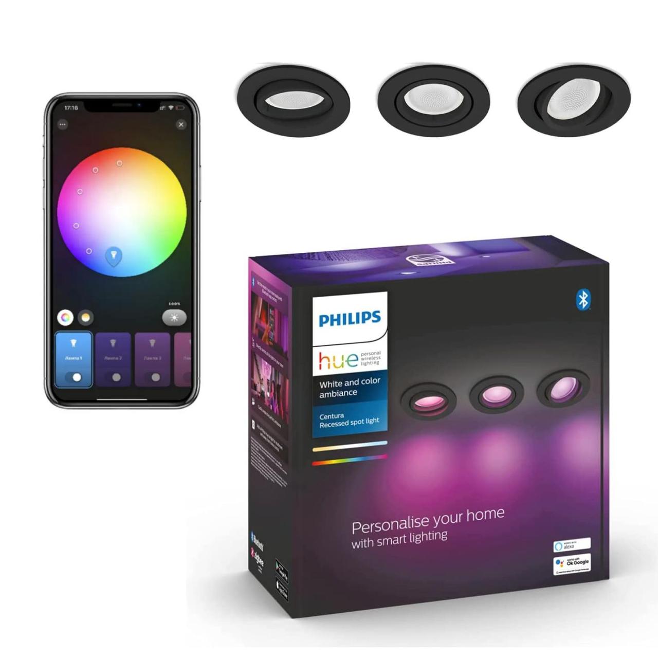 Цветные потолочные светильники Philips Hue Centura Color GU10 350лм 50Вт 5.7W, Bluetooth, Apple HomeKit 3 шт.