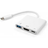 USB Концентратор 3 в 1, TYPE C (папа) - USB 3.0 * HDMI * TYPE C (мама), TRY PLUG, белый