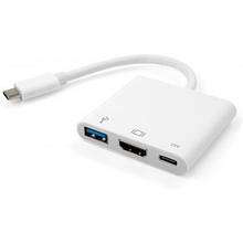 USB Концентратор 3 в 1, TYPE C (папапа) - USB 3.0 * HDMI * TYPE C (мама), TRY PLUG, білий