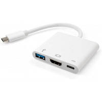 USB Концентратор 3 в 1, TYPE C (тато) - USB 3.0 * HDMI * TYPE C (мама), TRY PLUG, білий