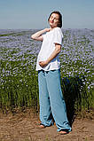 Сіро-блакитні штани для вагітних бавовняні вільного крою з бандажиком під животик, 5247752-СГ, фото 5