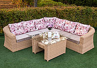 Комплект плетеной садовой мебели диван угловой и стол Фиор