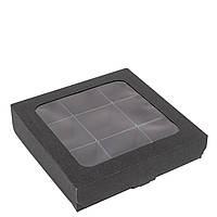 Коробка для сухофруктів з вікном 250х250х55 (на 9 шт), чорна