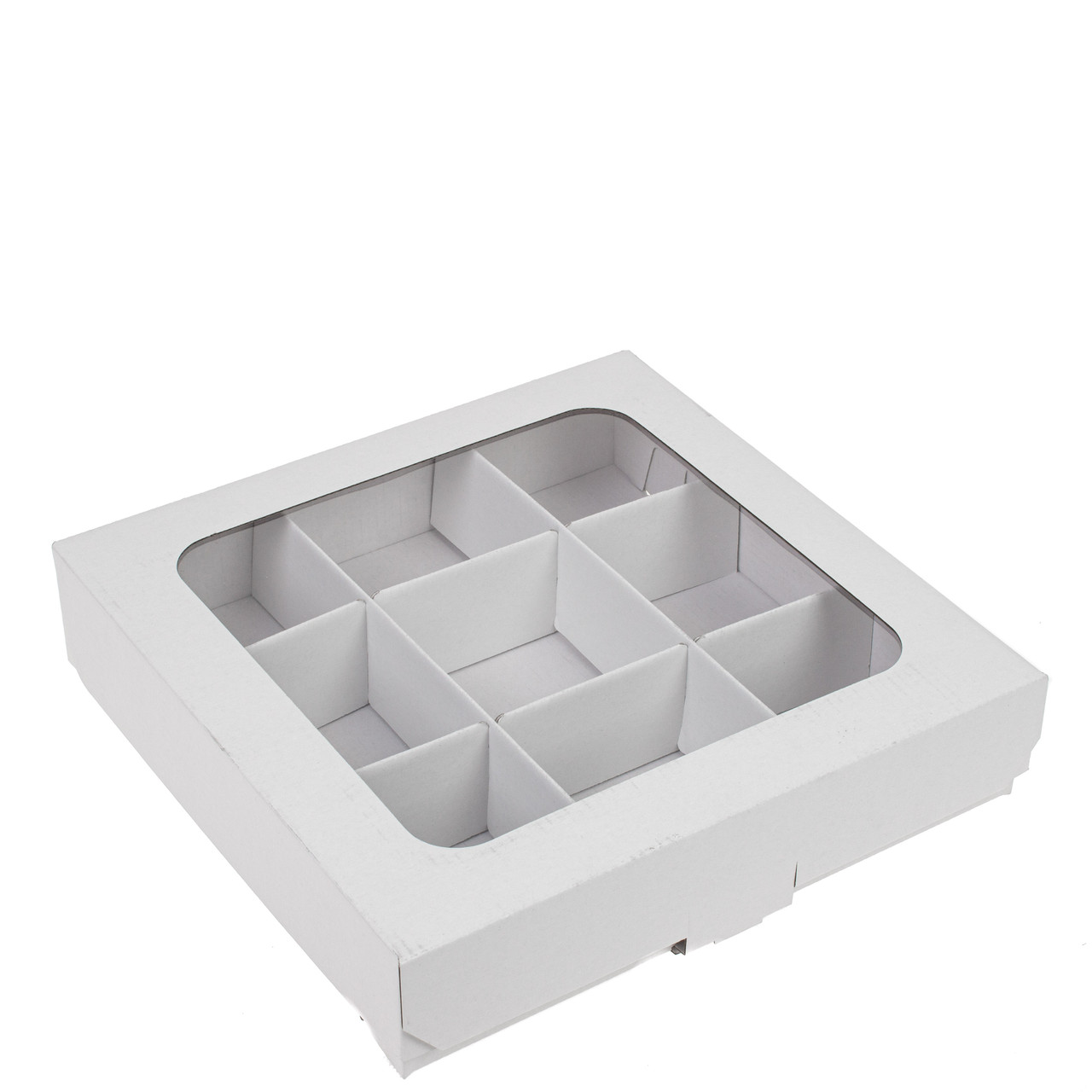 Коробка 250х250х55 для сухофруктів (на 9 шт) з вікном, біла, фото 1