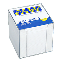 Подставка для куба бумаги Buromax 90х90х90 мм с бумагой, пластик Прозрачный с белой бумагой