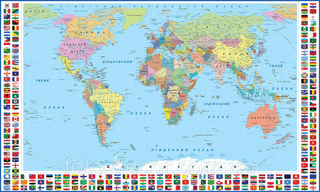 Карта світу з прапорами країн Українською 47004 (ID#1619017005), цена