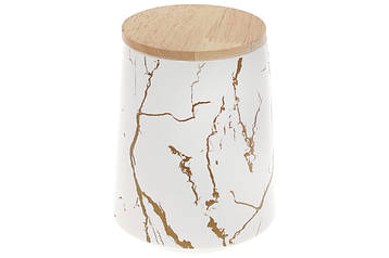 Банка порцелянова 720мл з бамбуковою кришкою Мармурова Розкіш, колір - білий з золотом