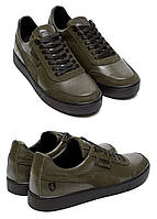 Мужские кожаные кроссовки Puma (Пума) FERRARI Leather, туфли оливковые, кеды повседневные Хаки. Мужская обувь