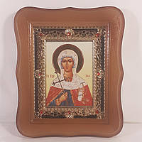 Икона Зоя святая Мученица, лик 10х12 см, в светлом деревянном киоте с камнями