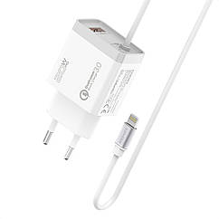 Мережевий зарядний пристрій Promate iCharge-PDQC3 20Вт PD Lightning connector+USB QC3.0 White