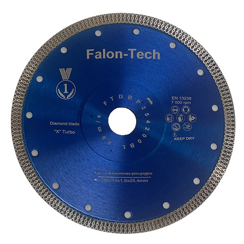 Круг алмазний відрізний 200×1.8×25.4 мм ультратонкий з посиленою посадкою Falon-Tech для плиткоріза