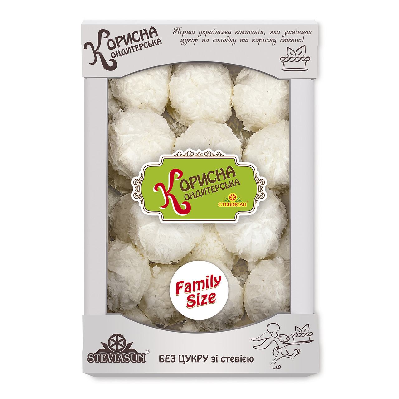 Зефір білий без цукру зі стевією в кокосовій стружці 500 г STEVIASUN OST-211-1