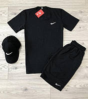 Комплект Футболка + Шорты + Кепка Nike CL мужской летний черный Костюм спортивный Найк на лето трикотажный