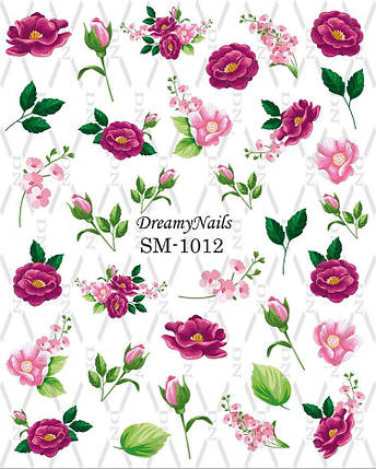 Слайдер-дизайн Dream Nails 3D SM-1012 з квітами, піони, фото 1