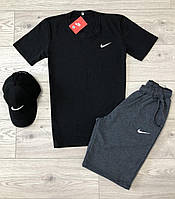 Комплект Футболка + Шорты + Кепка Nike CL мужской летний антрацит-черный Костюм спортивный Найк на лето