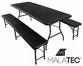 Набори садових меблів Malatec, стіл 180 см + 2 лави Чорний