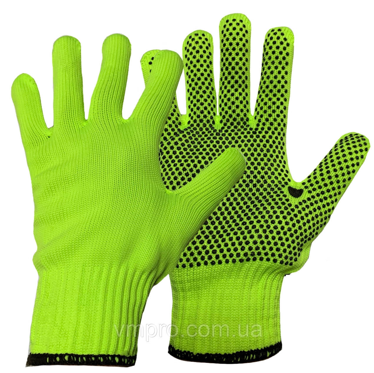 Захисні рукавички синтетичні з точкою зеленого кольору "Синтетика Зелена"