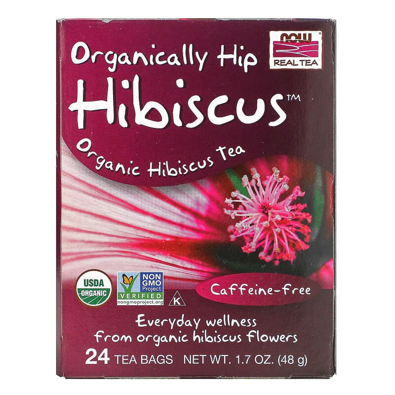 Чай із квітами гібіскусу NOW Foods "Organically Hip Hibiscus" без кофеїну, 24 пакетики (48 г)
