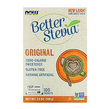 Натуральна стевія NOW Foods "Better Stevia" підсолоджувач без калорій, 100 пакетів (100 г)