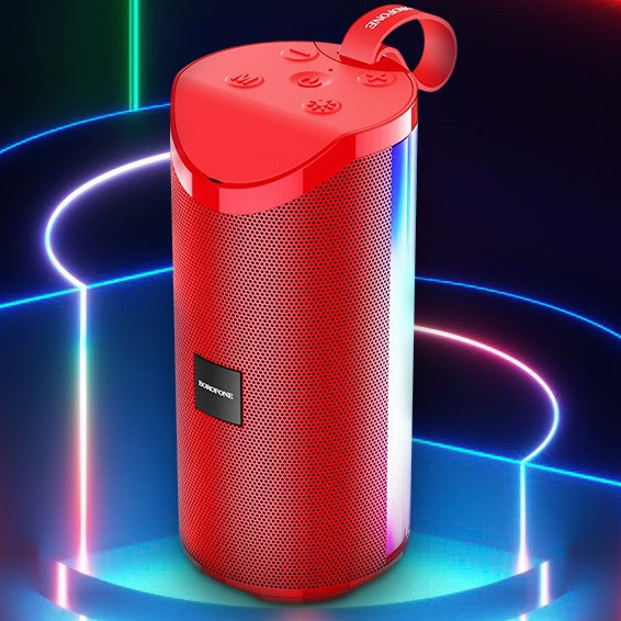 Портативна блютуз колонка BOROFONE BR5 з LED підсвіткою |AUX, SD-card, Bluetooth, USB, FM-Radio, IPX5| Червоний