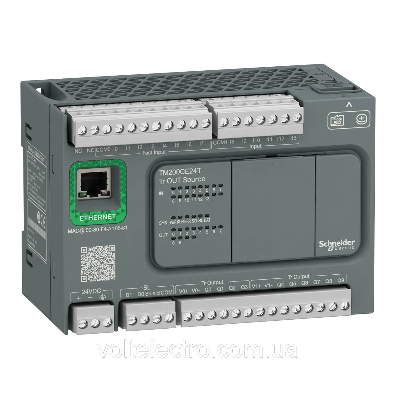 Контроллер TM200CE24T - controller M200 24 I/O k transistor outputs +Ethernet 24 V DC power supply, фото 1