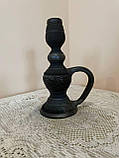 Підсвічник з ручкою керамічний «Одинарний" глиняний чорнодимлений, фото 2