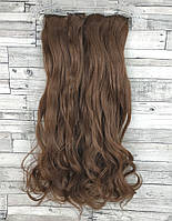 Волосы на заколках золотистый каштановые №8 Трессы волнистые термостойкие на клипсах коричневые набор 6 прядей