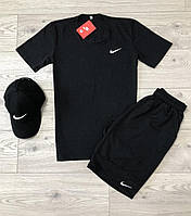 Летний комплект мужской Футболка + Шорты + Кепка Nike черный Спортивный костюм на лето Найк