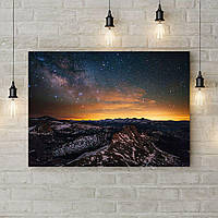 Картина на холсте на стену для интерьера домЗвездное небо в горах, 50х35 см