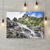 Картина на полотні на стіну для інтер'єру будинок гірський водоспад 60х40 см