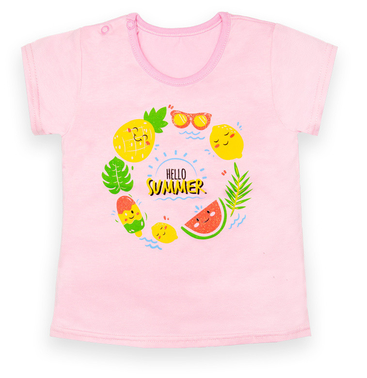 Дитяча бавовняна футболка для дівчаток GABBI FT-22-6/1 Hello рожевий на зростання 86 (13135)