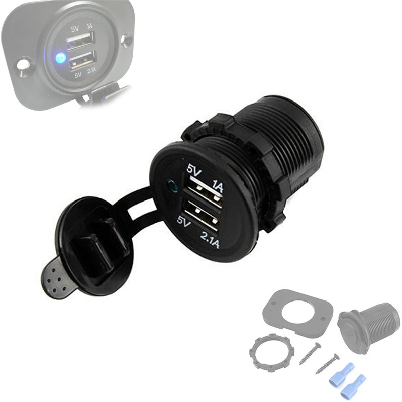 Вбудований адаптер 2x USB, 5В, для прикурювача авто, зарядний пристрій 12-24В, фото 1