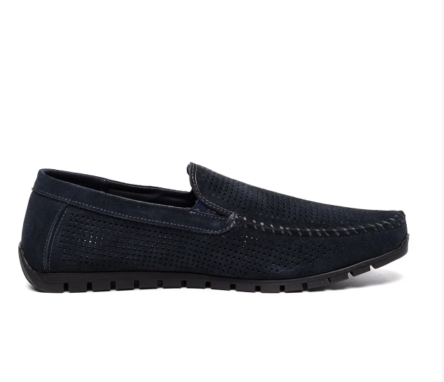 Чоловічі літні шкіряні кеди Legges Navy blue перфорація, фото 1