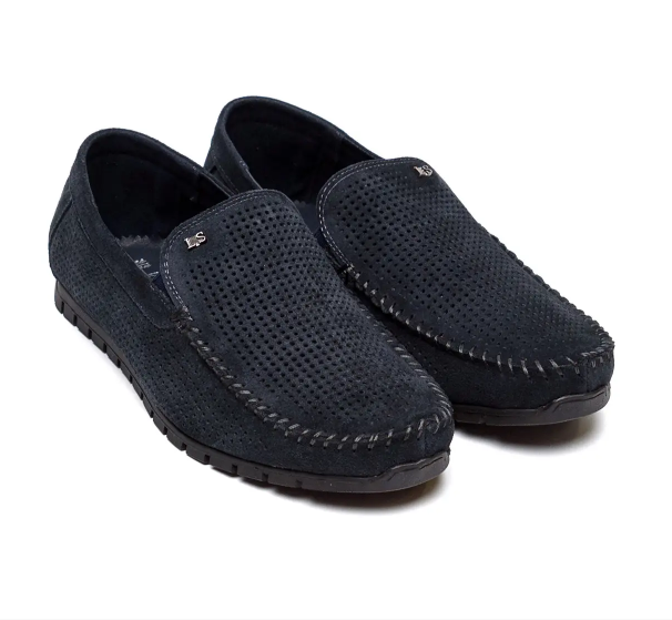 Чоловічі літні шкіряні кеди Legges Navy blue перфорація