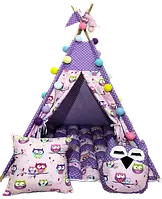 Вигвам Хатка комплект Бонбон Совы фиолетовый с подушками - Малыш